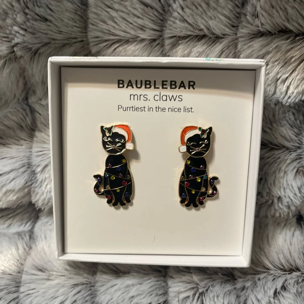 BaubleBar Mrs. Claws Christmas Black Cat Earrings -